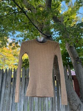 J. Crew Slim Ribbed Crewneck Sweater in Camel Brown
